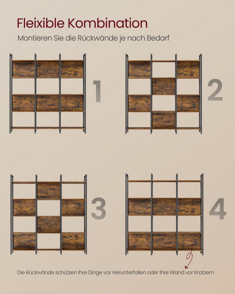 VASAGLE Bücherregal Küchenregal, Standregal, Flur, Küche, Büro, stabiles Stahlgestell, mit 5 offenen Regalebenen, Industrie-Design, 128 x 154.1 x 24 cm Bild 4