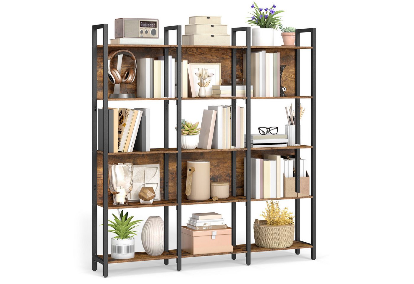 VASAGLE Bücherregal Küchenregal, Standregal, Flur, Küche, Büro, stabiles Stahlgestell, mit 5 offenen Regalebenen, Industrie-Design, 128 x 154.1 x 24 cm Bild 5