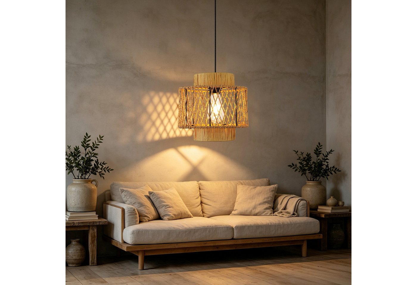 JDONG Pendelleuchte esstisch lampenschirm Hängelampe Ø26cm E27, ohne Leuchtmittel, Beige Papierflechten Beleuchtung Dekoration,schlafzimmerlampe, Vintage,Dekorative Möbel,Für,Wohnzimmer,Esszimmer,Flur Bild 2