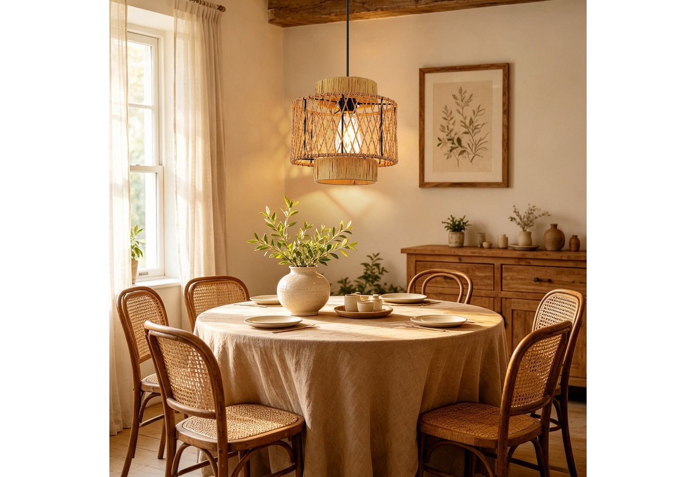 JDONG Pendelleuchte esstisch lampenschirm Hängelampe Ø26cm E27, ohne Leuchtmittel, Beige Papierflechten Beleuchtung Dekoration,schlafzimmerlampe, Vintage,Dekorative Möbel,Für,Wohnzimmer,Esszimmer,Flur Bild 3