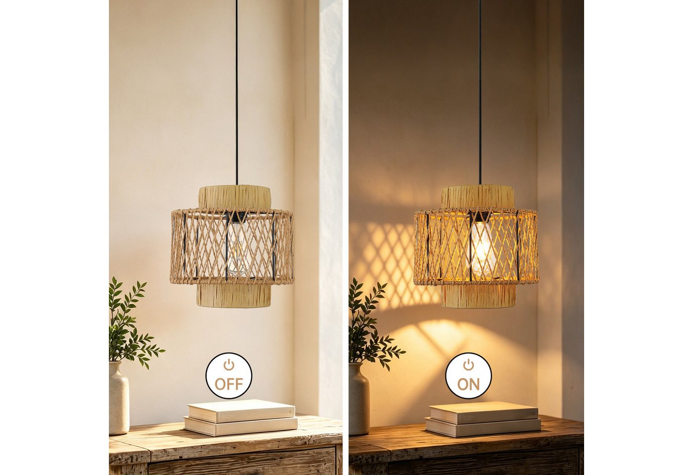 JDONG Pendelleuchte esstisch lampenschirm Hängelampe Ø26cm E27, ohne Leuchtmittel, Beige Papierflechten Beleuchtung Dekoration,schlafzimmerlampe, Vintage,Dekorative Möbel,Für,Wohnzimmer,Esszimmer,Flur Bild 5