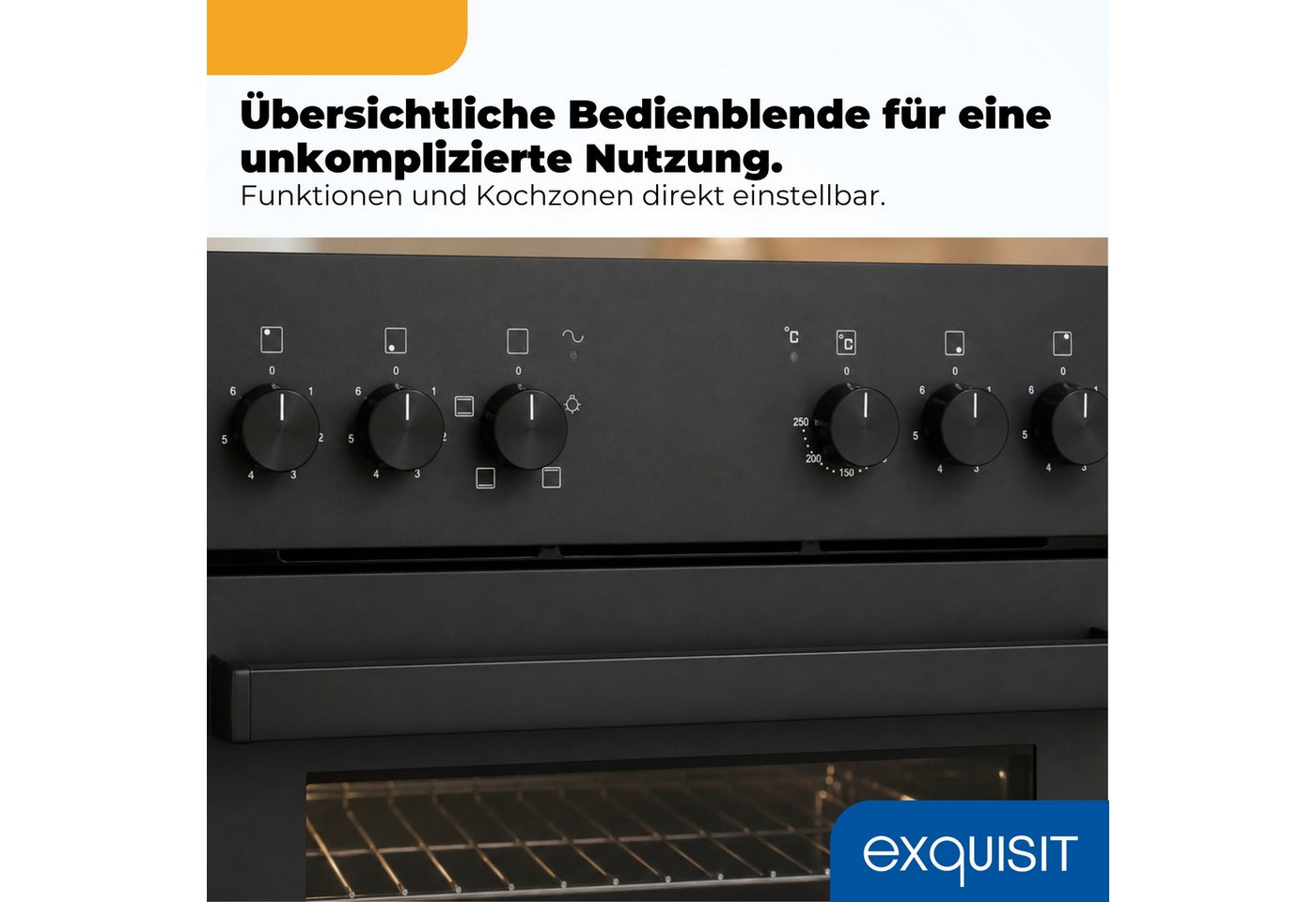 exquisit Backofen-Set EHE346-120 Set mattschwarz, Ober&Unterhitze mit 4-Zonen-Glaskeramikkochfeld – einfach & sicher! Bild 4