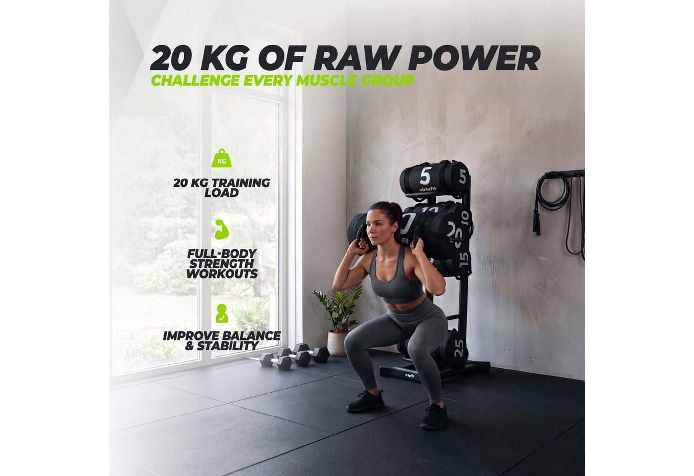 VirtuFit Gewichtssack VirtuFit Power Bag Fitnessbag 20 kg mit mehreren Handgriffen