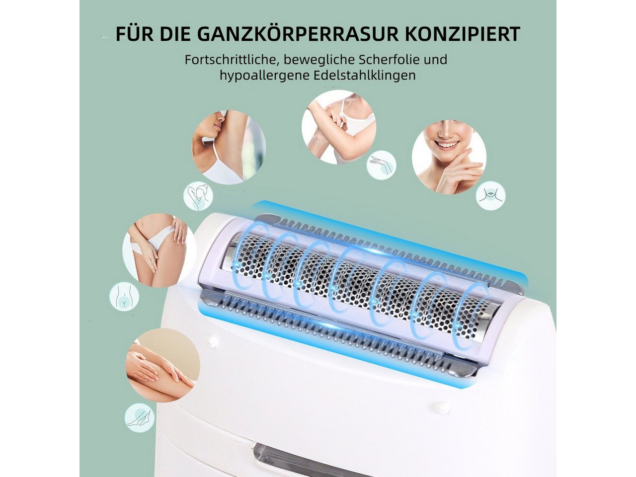 HATTEKER Epilierer HT-582, Aufsätze: 1 St., Körperpflegegerät, Damen Rasierer, 24 Edelstahl-Pinzetten, Wet&Dry