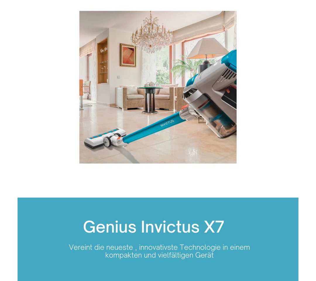 Genius Akku-Bodenstaubsauger Genius Invictus X7 Akku-Staubsauger inkl. Mini-Elektrobürste, 380,00 W, beutellos, Akku-Staubsauger inkl. Mini-Elektrobürste