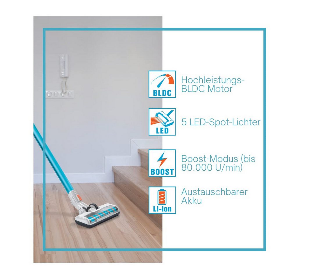 Genius Akku-Bodenstaubsauger Genius Invictus X7 Akku-Staubsauger inkl. Mini-Elektrobürste, 380,00 W, beutellos, Akku-Staubsauger inkl. Mini-Elektrobürste Bild 4