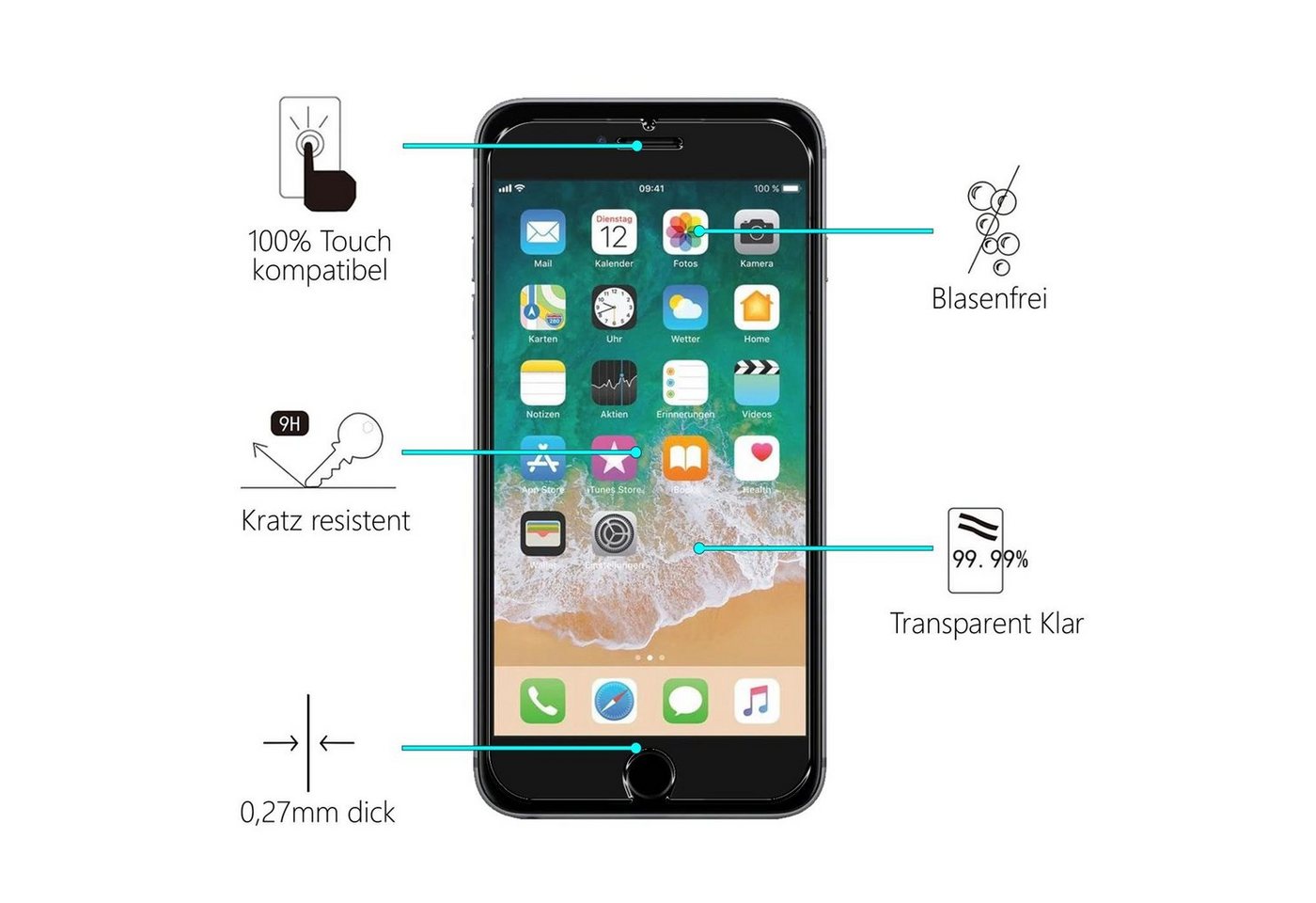 CoolGadget Schutzfolie Panzerfolie für iPhone 6 / 6S, (Spar-Set 4in1, 2x Displayschutz, 2x Kameraschutz), Panzerglas Schutzfolie für Apple iPhone 6 / 6S Folie Bild 2