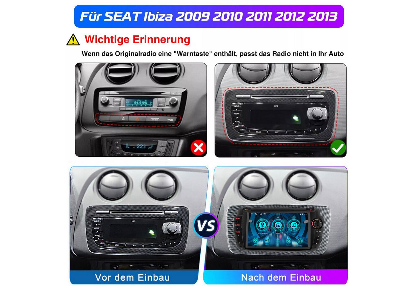 ESSGOO DAB+ 64G Android 15 Für Seat Ibiza IV 6J 2009-13 GPS Navi RDS Carplay Autoradio (RDS, 4+64GB(optional), DAB (optional), FM, AM, DAB+ (optional), Apple Carplay & Android Auto,2+64GB(optional),EQ SWC,DBA) Bild 4
