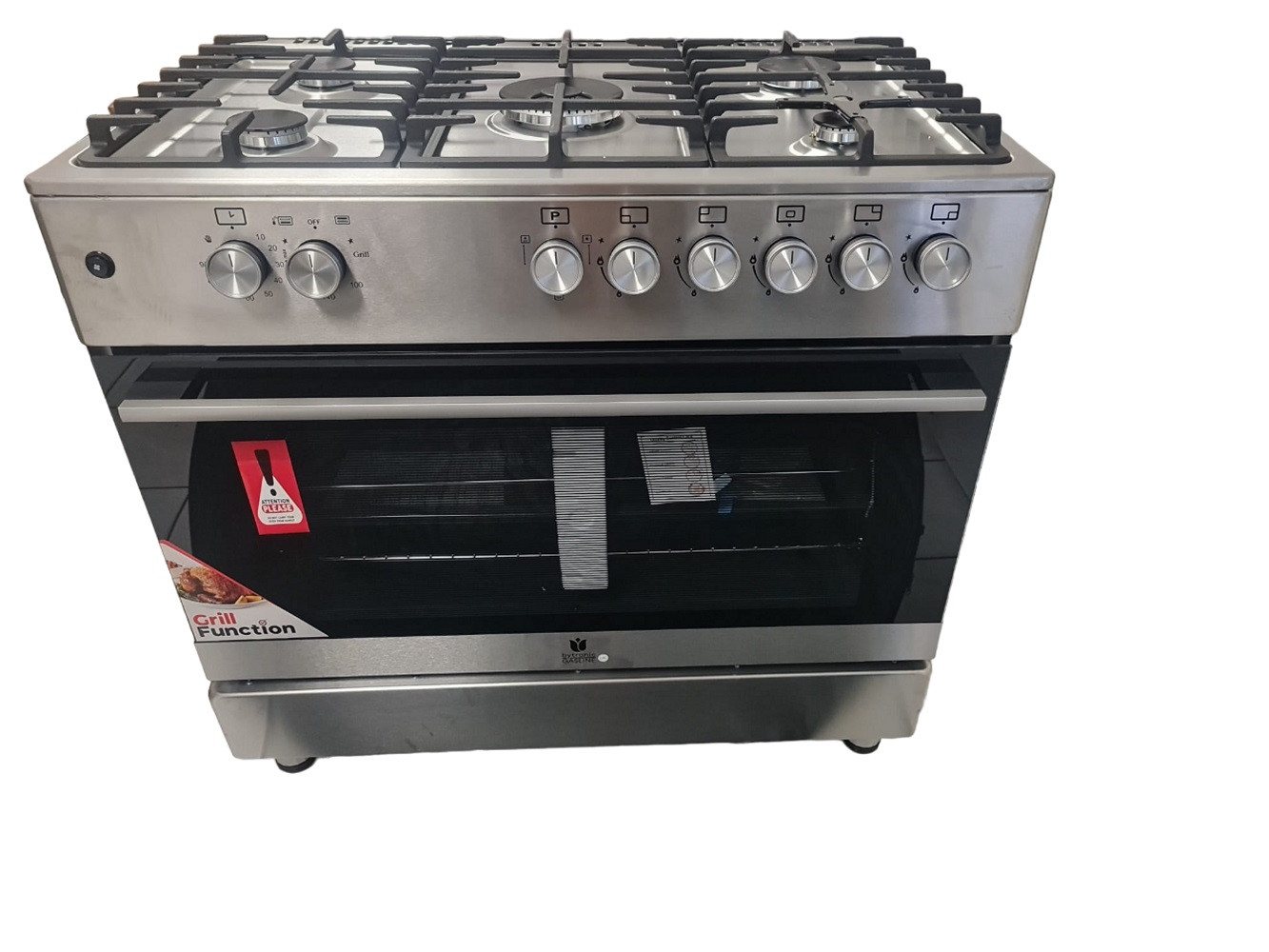 Gasline Gas-Standherd mit Gasbackofen GAG90GOINX, mit 1-fach-Teleskopauszug, 90 cm breit mit WOK Brenner und Drehspieß Bild 4