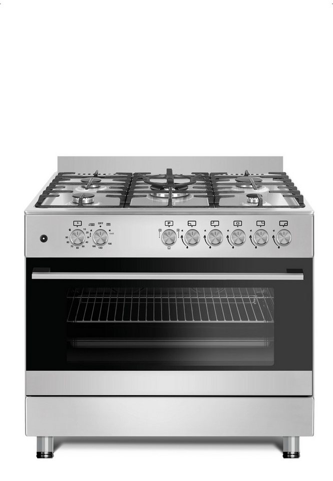 Gasline Gas-Standherd mit Gasbackofen GAG90GOINX, mit 1-fach-Teleskopauszug, 90 cm breit mit WOK Brenner und Drehspieß Bild 5