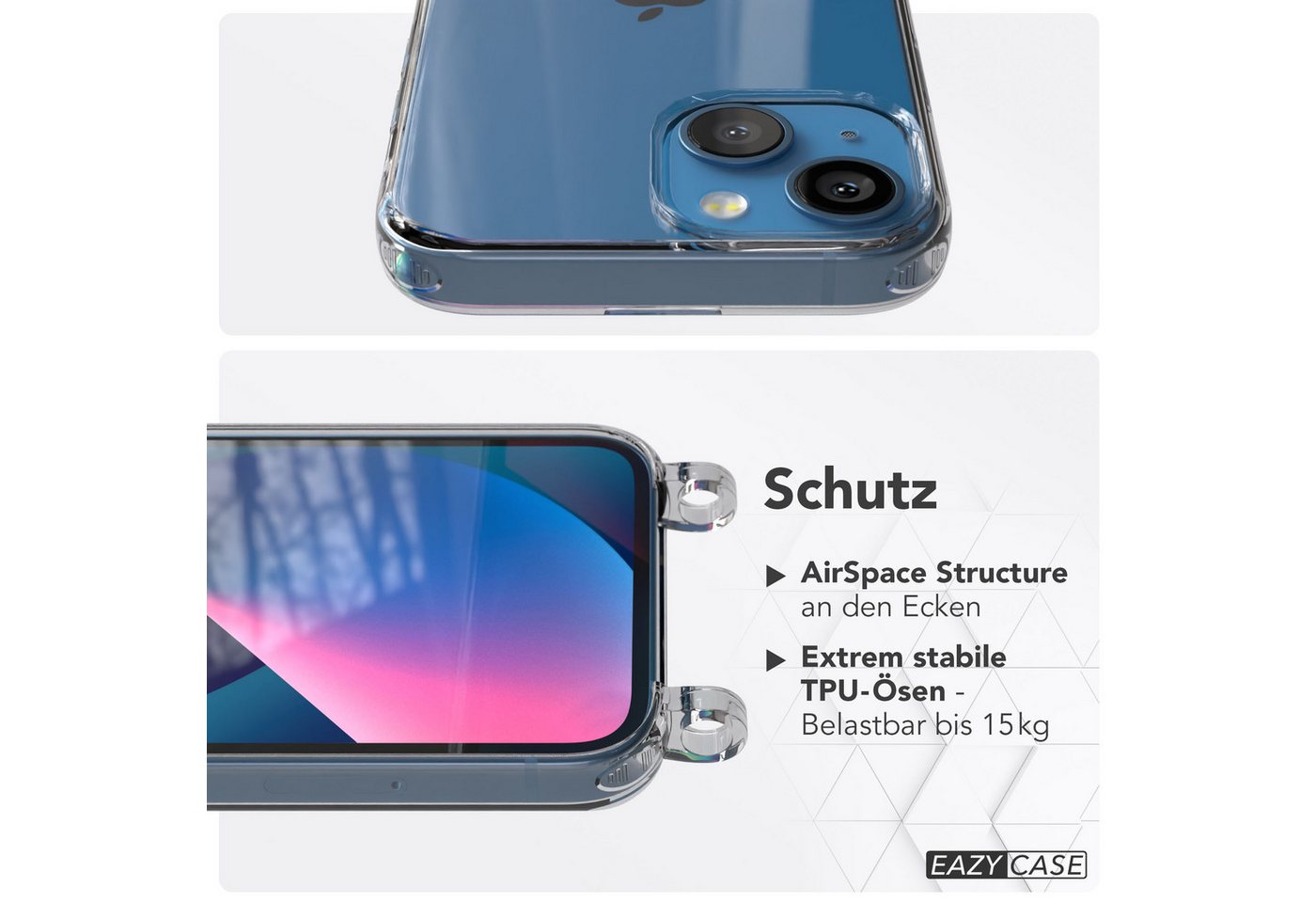 EAZY CASE Handykette Handyhülle für Handyketten mit Befestigungsösen für iPhone Modelle 5,4 Zoll, Hülle für Handykette, Transparent mit Ösen für Apple iPhone 13 Mini Bild 5