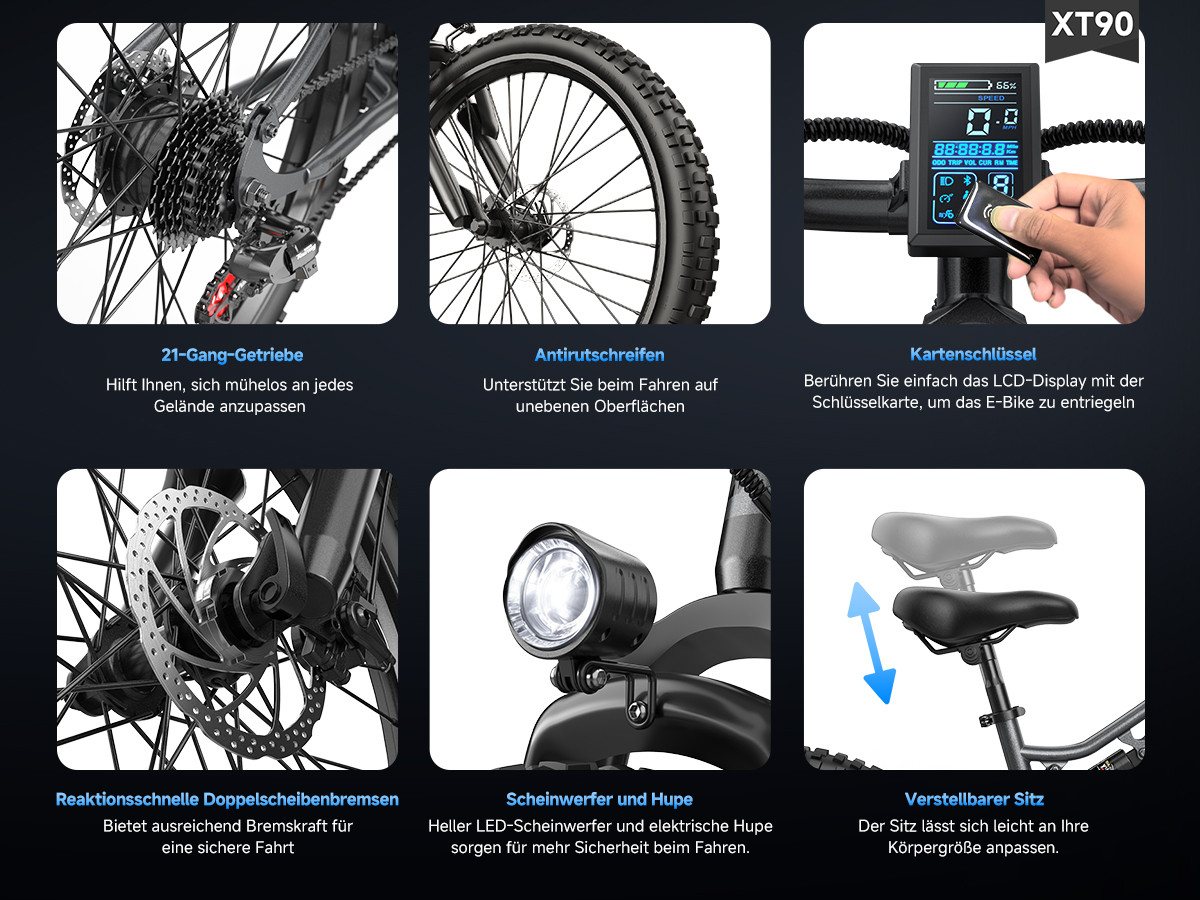 DOTMALL E-Bike Mountainbike XT90 26 Zoll Elektrofahrrad mit Vollfederung 250W 48V 20AH akku, Heckmotor, 960 Wh