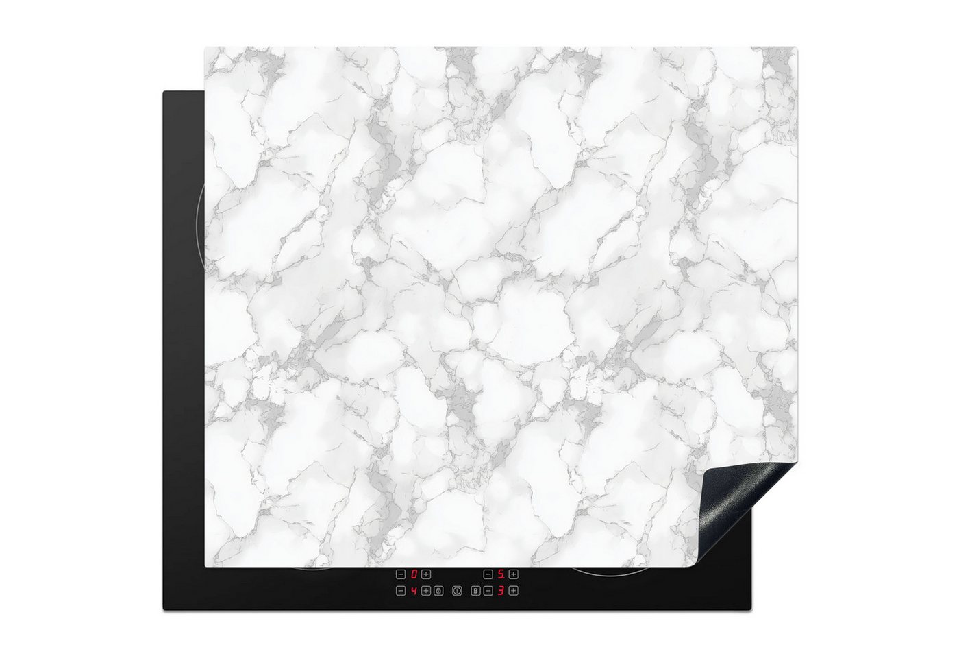 MuchoWow Herd-Abdeckplatte Weiß - Marmor - Grau, Vinyl, (1 tlg), Cerankochfeld Abdeckung, Herd Abdeckplatten Vinyl, 58.3x51.3 cm