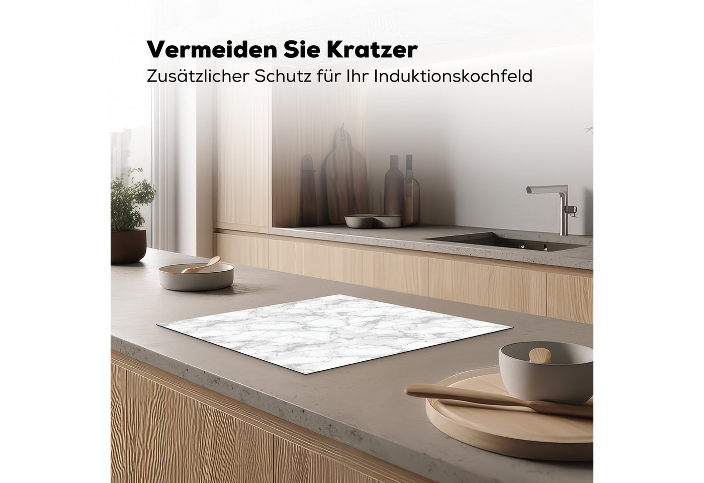MuchoWow Herd-Abdeckplatte Weiß - Marmor - Grau, Vinyl, (1 tlg), Cerankochfeld Abdeckung, Herd Abdeckplatten Vinyl, 58.3x51.3 cm Bild 2