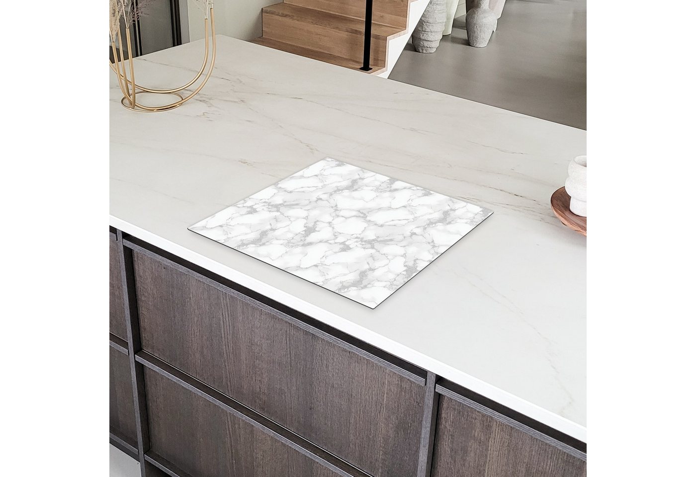 MuchoWow Herd-Abdeckplatte Weiß - Marmor - Grau, Vinyl, (1 tlg), Cerankochfeld Abdeckung, Herd Abdeckplatten Vinyl, 58.3x51.3 cm Bild 3