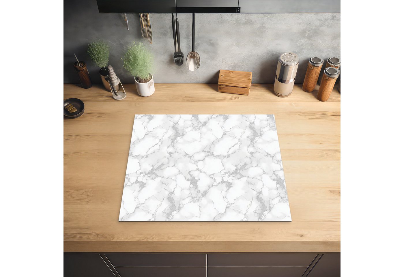 MuchoWow Herd-Abdeckplatte Weiß - Marmor - Grau, Vinyl, (1 tlg), Cerankochfeld Abdeckung, Herd Abdeckplatten Vinyl, 58.3x51.3 cm Bild 4