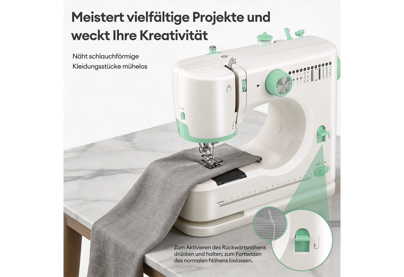 Fyrove Nähmaschine Nähmaschine Haushaltsnähmaschine mit 12 Stichmustern Nähzubehör-Set, 12 Programme, Tragbare Nähmaschine mit Doppelnadel, 2 Geschwindigkeit für Anfänger