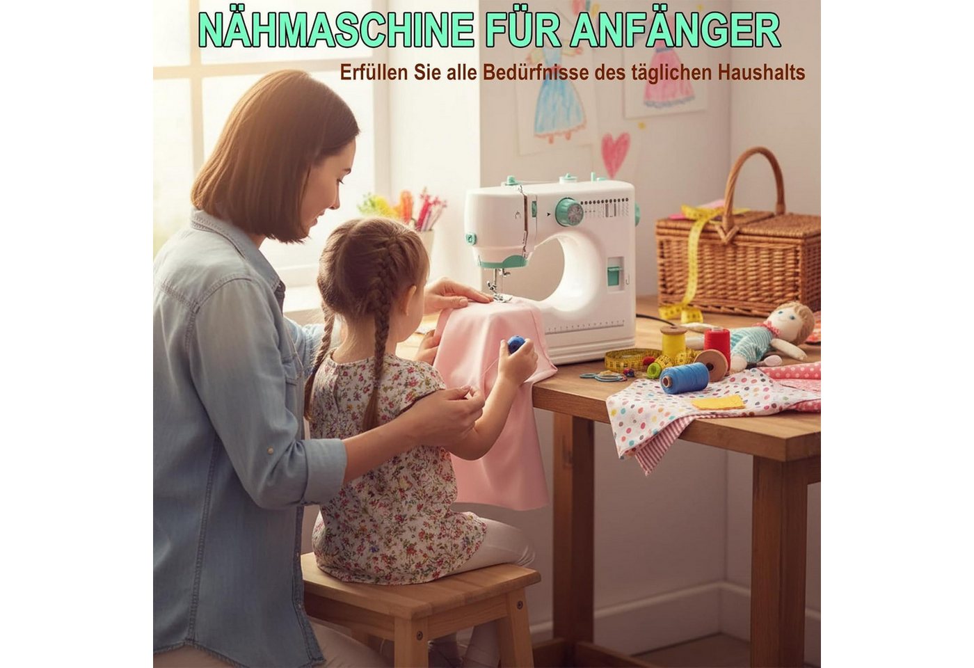 Fyrove Nähmaschine Nähmaschine Haushaltsnähmaschine mit 12 Stichmustern Nähzubehör-Set, 12 Programme, Tragbare Nähmaschine mit Doppelnadel, 2 Geschwindigkeit für Anfänger Bild 5
