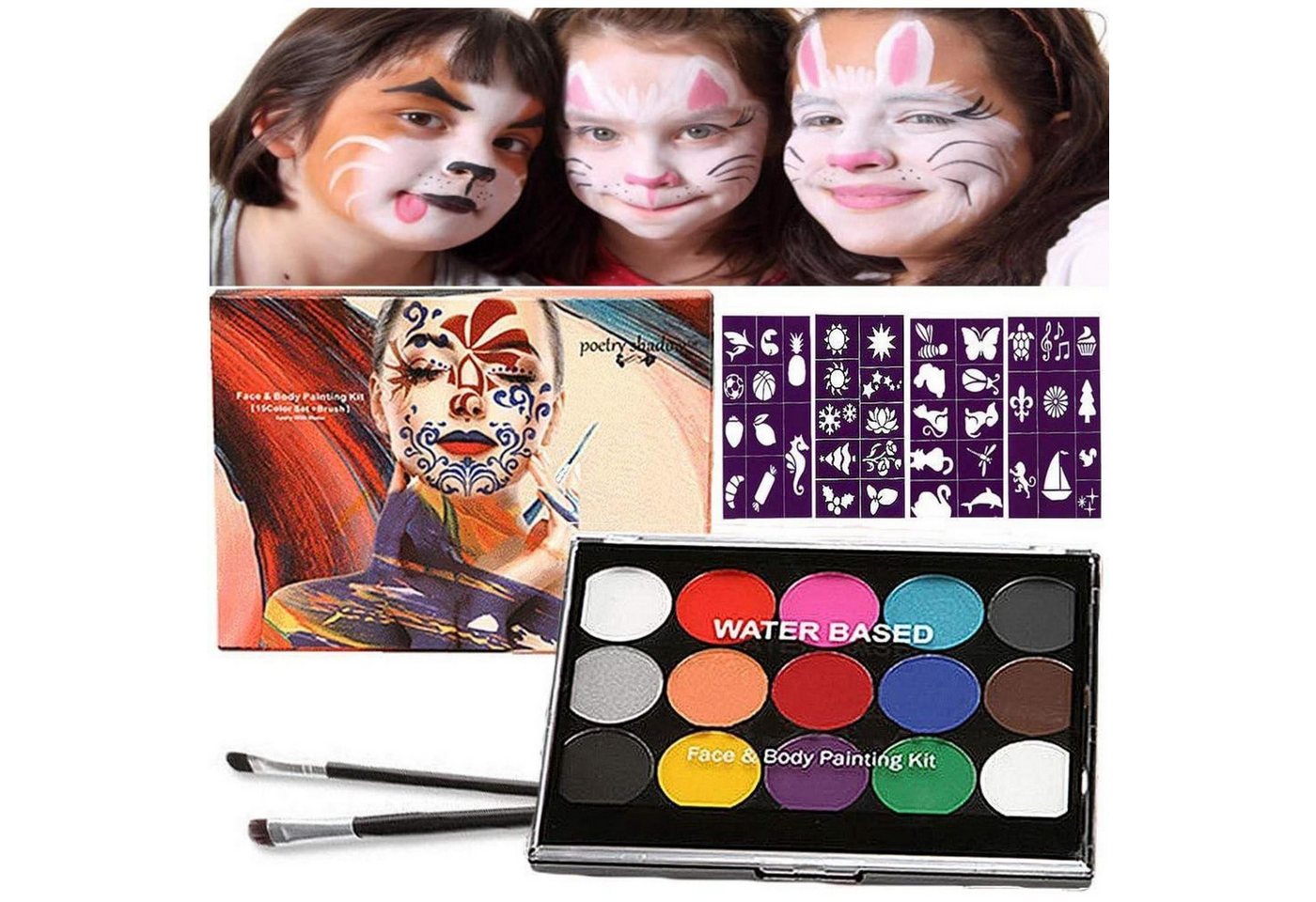 Sunwuun Theaterschminke Halloween Kinderschminke Set Face & Body Paint mit Schminkpalette