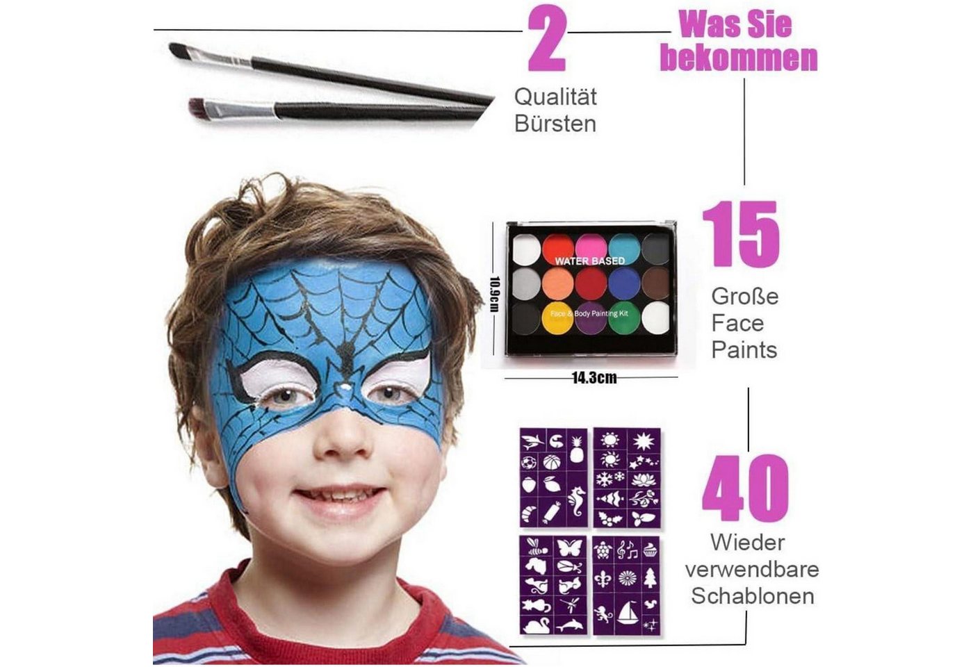 Sunwuun Theaterschminke Halloween Kinderschminke Set Face & Body Paint mit Schminkpalette Bild 2