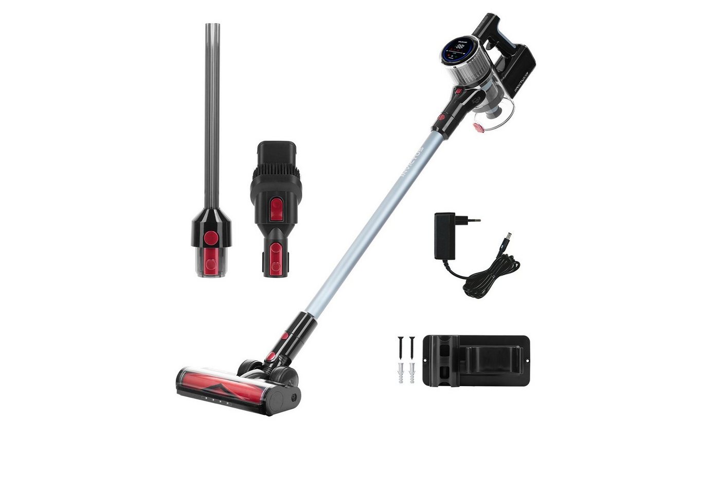 Genius Akku-Hand-und Stielstaubsauger Invictus X9 Facelift Kabellos 12-tlg., Akkustaubsauger Kabellos, 380 W, Beutellos HEPA 3 Fach Filtersystem, LED Wandhalterung bis zu 55 Min für Hartböden Teppich Tierhaare Bild 2