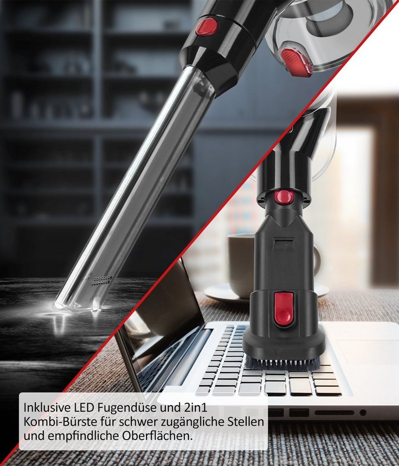 Genius Akku-Hand-und Stielstaubsauger Invictus X9 Facelift Kabellos 12-tlg., Akkustaubsauger Kabellos, 380 W, Beutellos HEPA 3 Fach Filtersystem, LED Wandhalterung bis zu 55 Min für Hartböden Teppich Tierhaare Bild 3