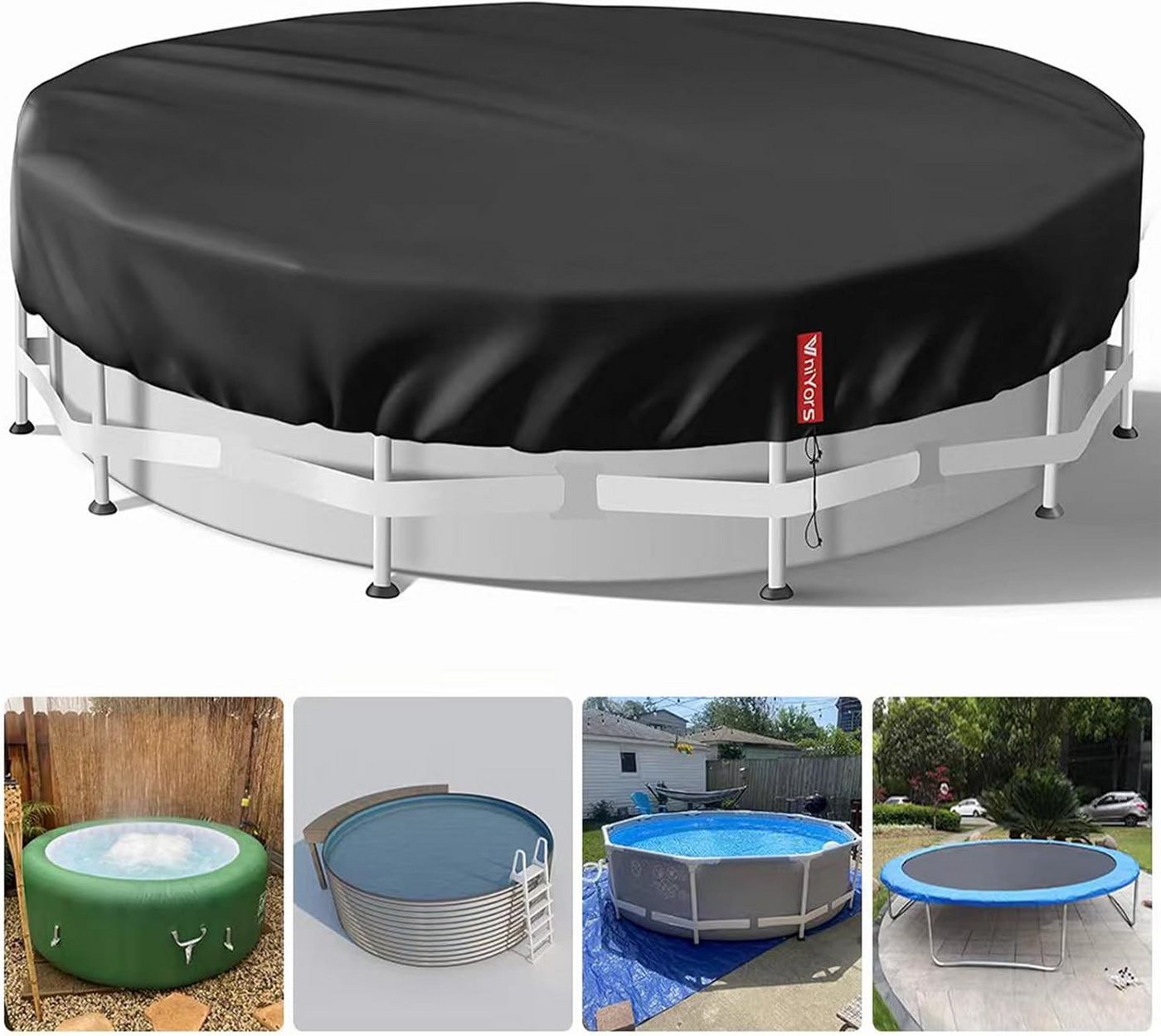 FELIXLEO Pool-Abdeckplane Poolabdeckung Rund 366 cm 420D Wasserdicht UV Schutz Winter Bild 3