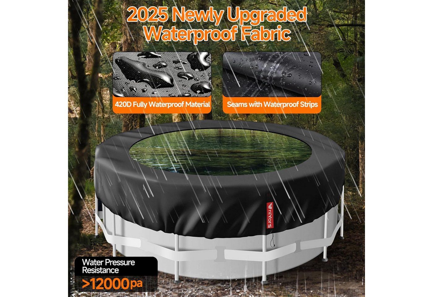 FELIXLEO Pool-Abdeckplane Poolabdeckung Rund 366 cm 420D Wasserdicht UV Schutz Winter Bild 4