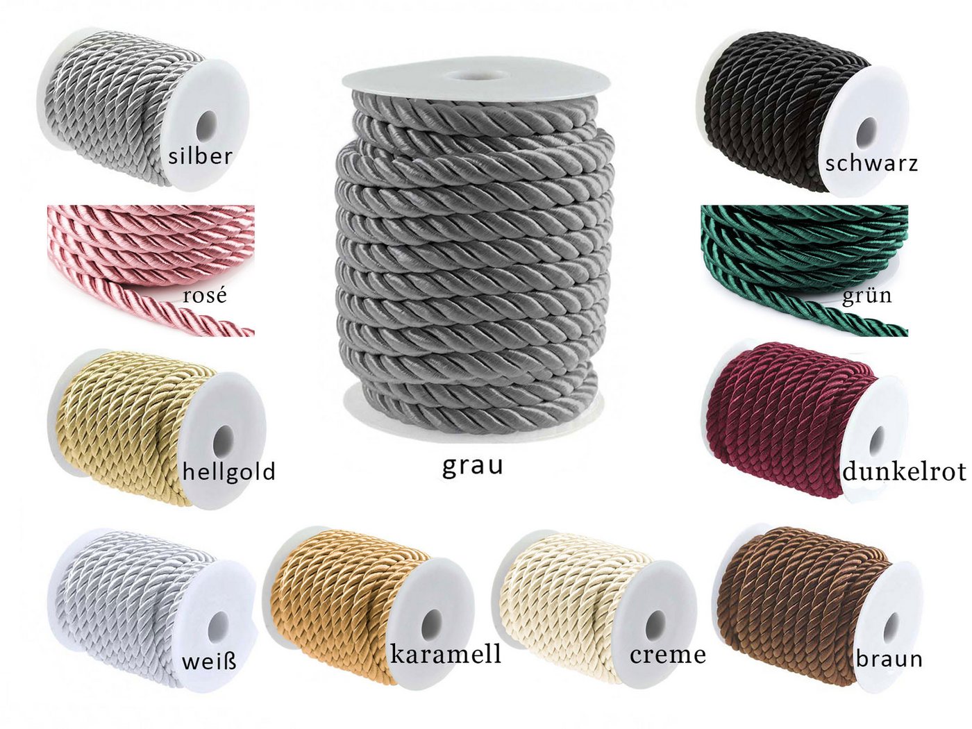 maDDma Seil 10m Kordelschnur glänzend gedreht ca. 8-10 mm, rosé