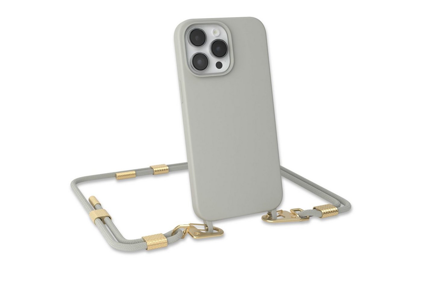 EAZY CASE Handykette Carabiner Chain für Apple iPhone 14 Pro Max 6,7 Zoll, Schutzhülle zum Umhängen Handyhülle mit Umhängeband Schwarz Grau Taupe Bild 2