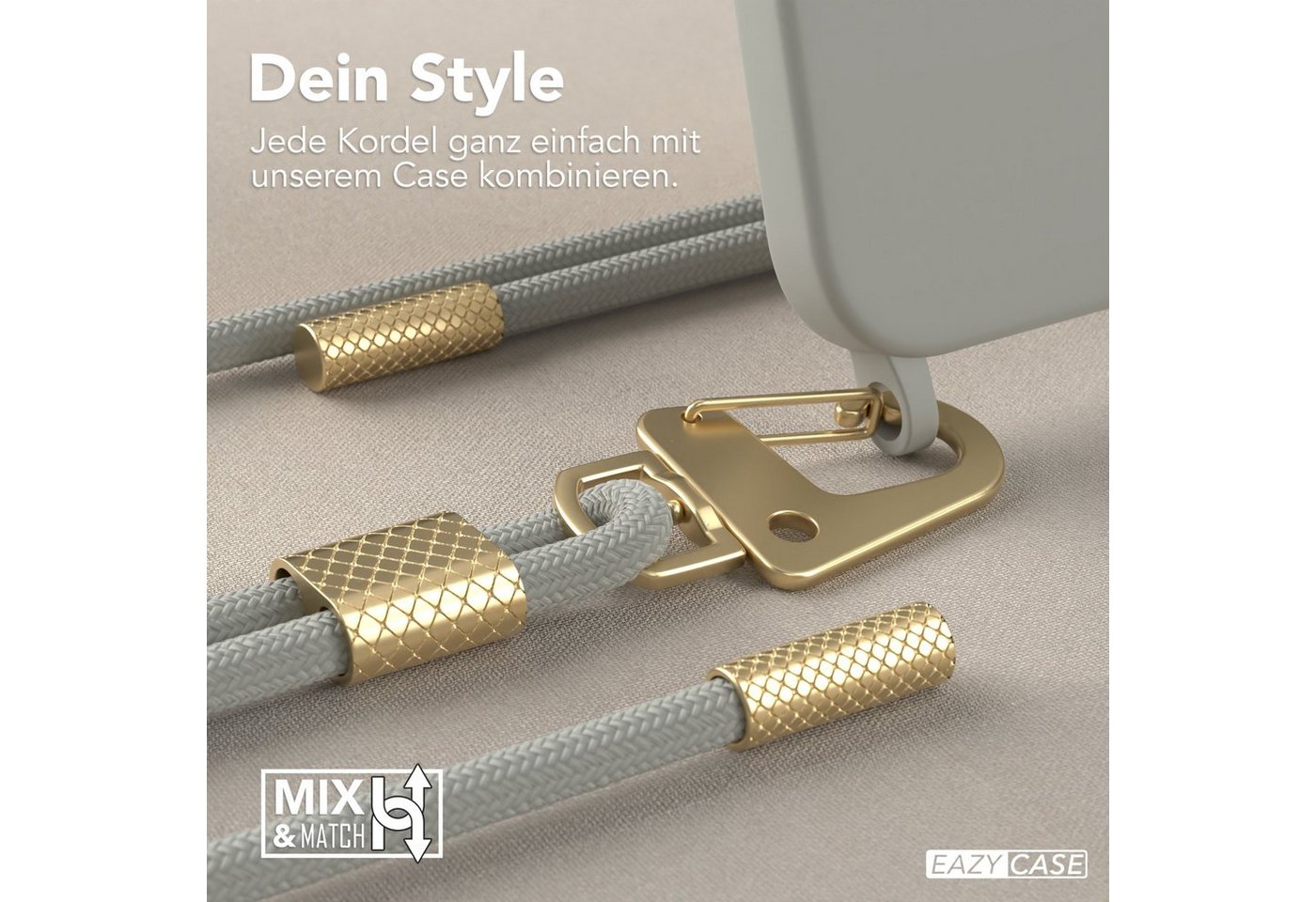 EAZY CASE Handykette Carabiner Chain für Apple iPhone 14 Pro Max 6,7 Zoll, Schutzhülle zum Umhängen Handyhülle mit Umhängeband Schwarz Grau Taupe Bild 4