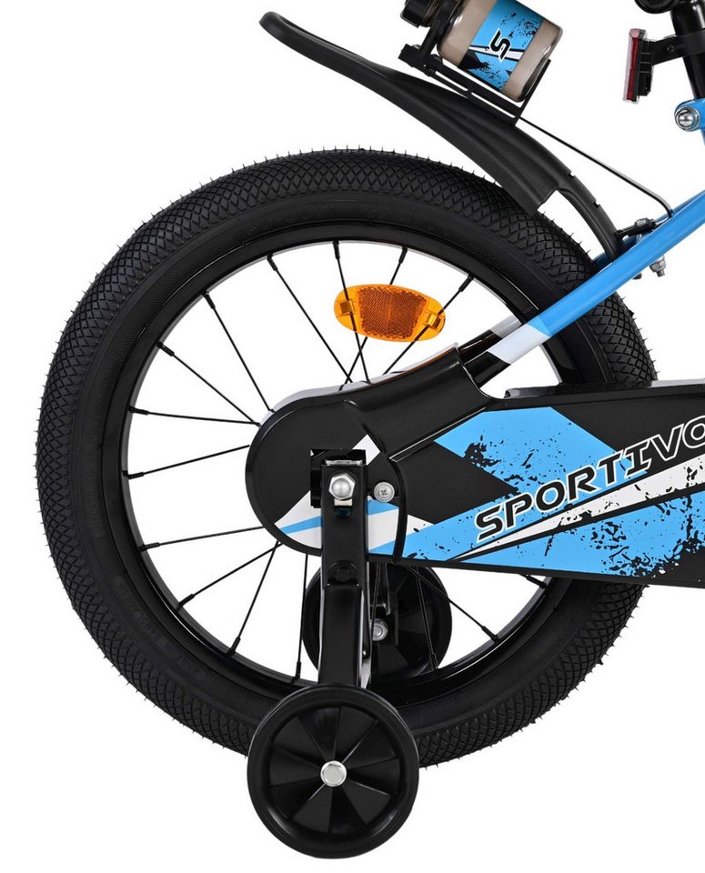 Volare Kinderfahrrad Sportivo Kinderfahrrad - Jungen - 16 Zoll - Blau Schwarz, Handbremse und Rücktrittbremse, abnehmbare Stützräder, Luftreifen