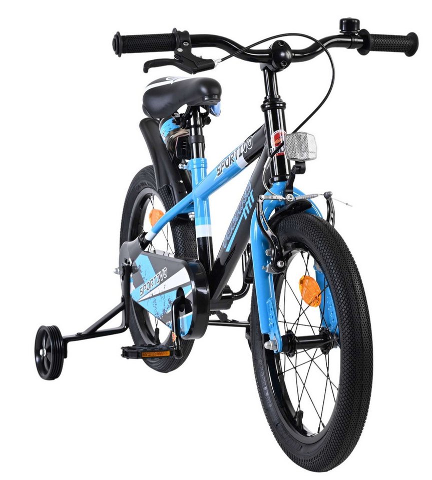 Volare Kinderfahrrad Sportivo Kinderfahrrad - Jungen - 16 Zoll - Blau Schwarz, Handbremse und Rücktrittbremse, abnehmbare Stützräder, Luftreifen Bild 2