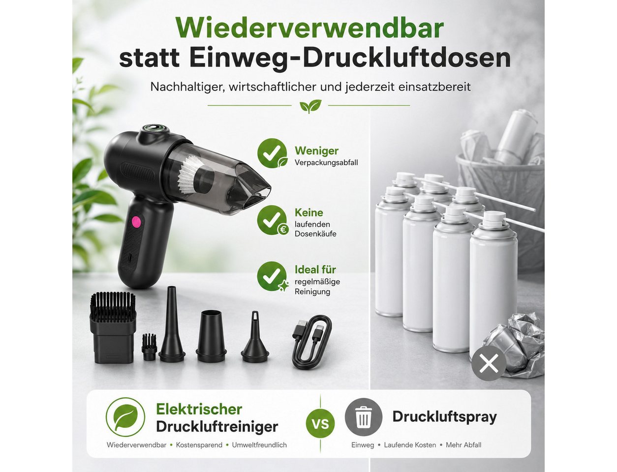 Diyarts Akku-Handstaubsauger, beutellos, LED-Anzeige, 300-ml-Staubbehälter, USB-C und 5 Aufsätze Bild 4