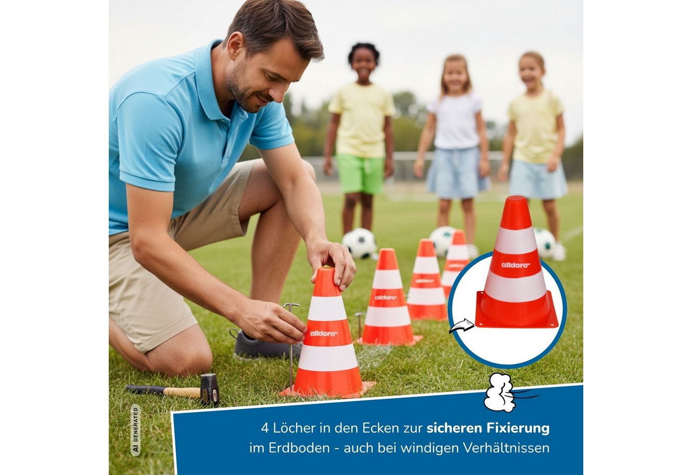 alldoro Pylonen 20er Set für Kinder, Kunststoff-Leitkegel orange-weiß, 18 cm hoch, Verkehrshütchen für Spiel, Sport, Freizeit & Verkehrserziehung Bild 4