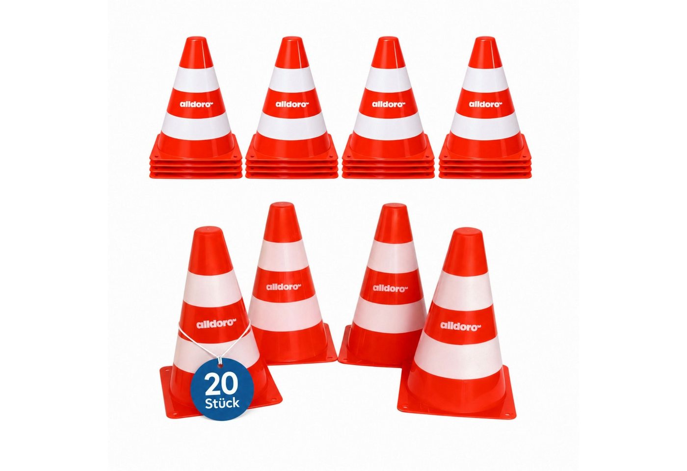 alldoro Pylonen 20er Set für Kinder, Kunststoff-Leitkegel orange-weiß, 18 cm hoch, Verkehrshütchen für Spiel, Sport, Freizeit & Verkehrserziehung Bild 5