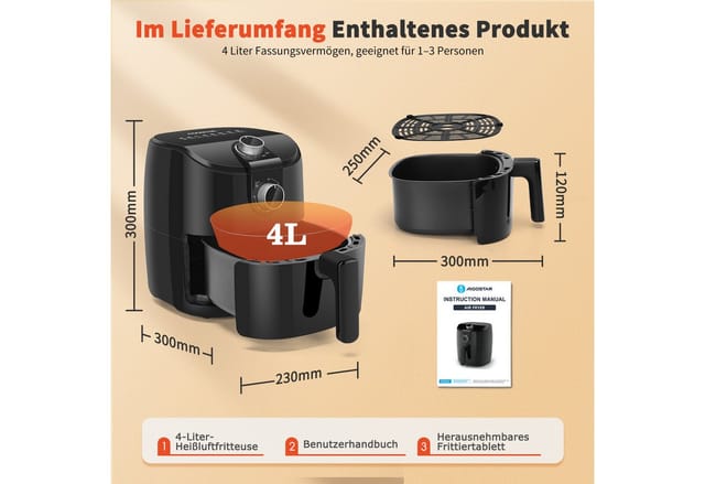 Aigostar Heißluftfritteuse, 1500,00 W, 30-Minuten-Timer, einstellbare Temperatur für gesundes