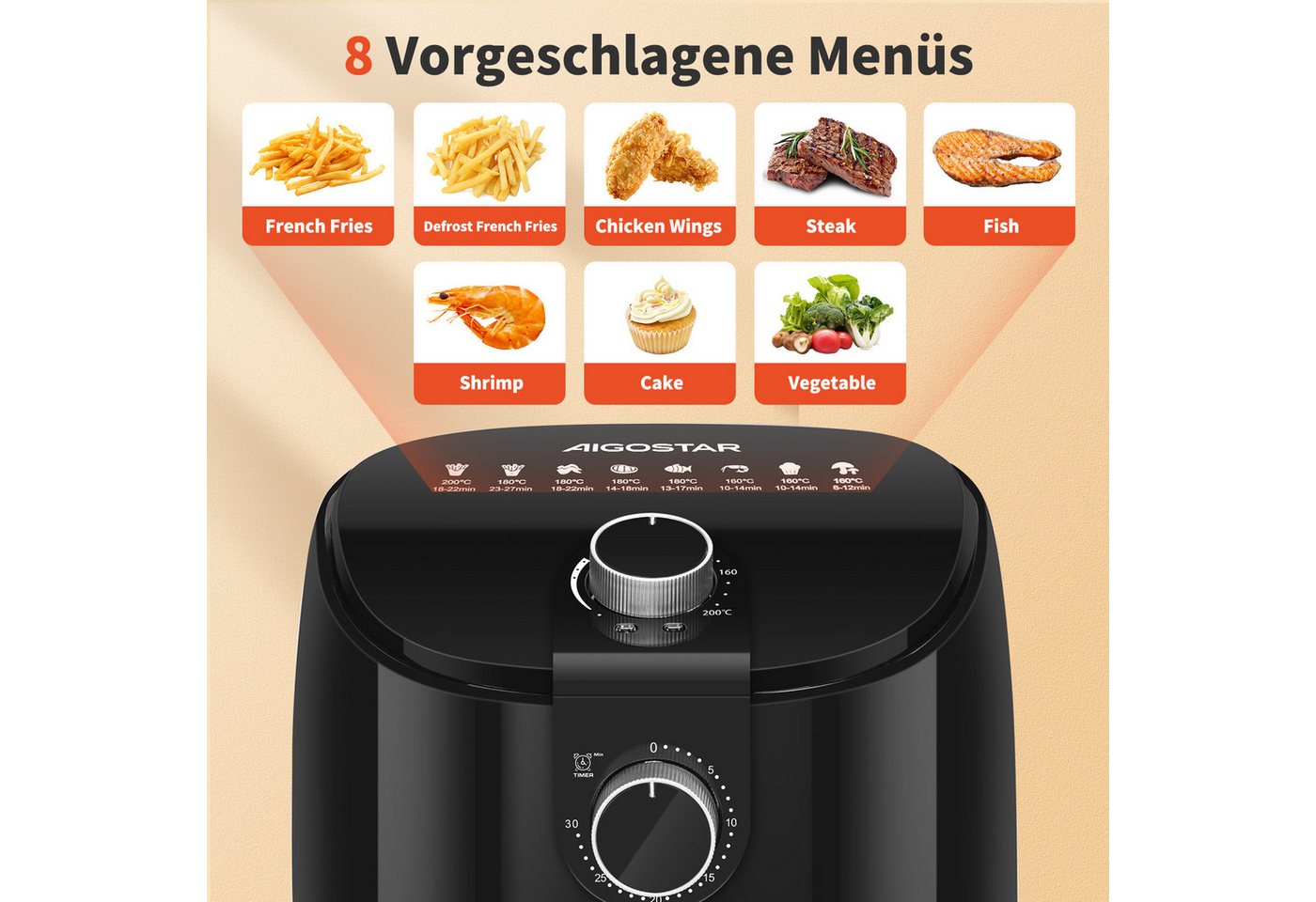 Aigostar Heißluftfritteuse, 1500,00 W, 30-Minuten-Timer, einstellbare Temperatur für gesundes Bild 3