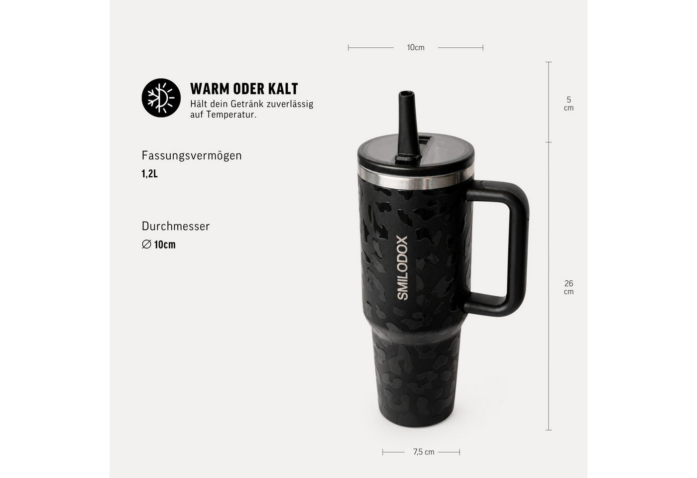 Smilodox Trinkflasche Termis Edelstahl Thermobecher, 1,2 Liter Trinkbecher, 100% auslaufsicher, BPA-frei, Unisex Design, für Büro, Gym & Alltag Bild 3