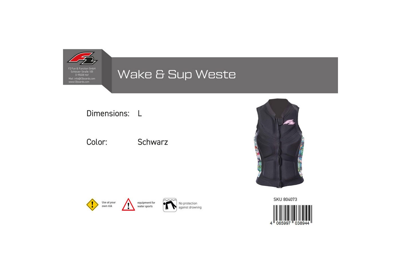 F2 Prallschutzweste F2 Damen Prallschutz Weste Wake & Sup Weste L Schwarz 2024/25 Bild 3