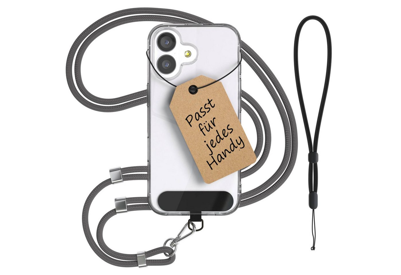 EAZY CASE Handykette Universal Handykette für alle Modelle zum Umhängen, Handykette für Xiaomi Huawei Samsung iPhone Klebepad + Karabiner Grau Bild 3