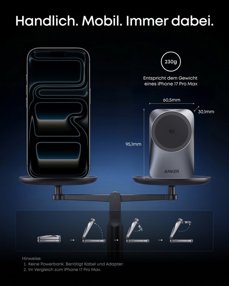 Anker Anker Prime 3-in-1 Ladestation,Qi2.2 25W, AirCool kabelloses Ladegerät Induktions-Ladegerät (MagSafe-kompatibel für iPhone, Apple Watch & AirPods (ohne Akku) Bild 4