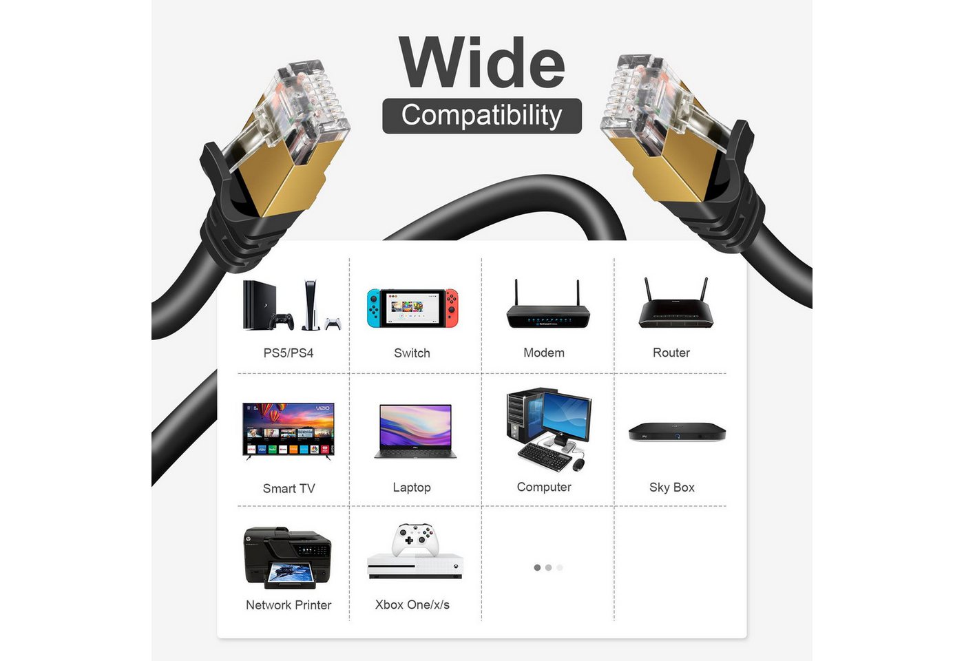 VERCO Cat 7 Netzwerkkabel rundes LAN-Kabel, RJ-45 (Ethernet), (800 cm), 10 / 100 / 1000 Mbits Geschwindigkeit bis 1 Gbits S/FTP Patchkabel