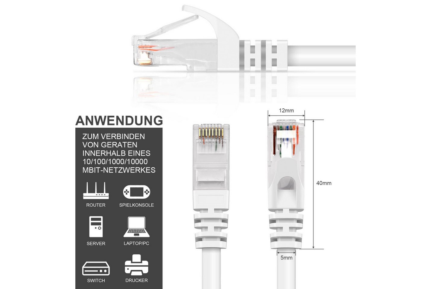VERCO Cat 6 Netzwerkkabel rundes LAN-Kabel, RJ-45 (Ethernet), (500 cm), 10 / 100 / 1000 Mbits Geschwindigkeit bis 1 Gbits UTP Patchkabel Bild 2