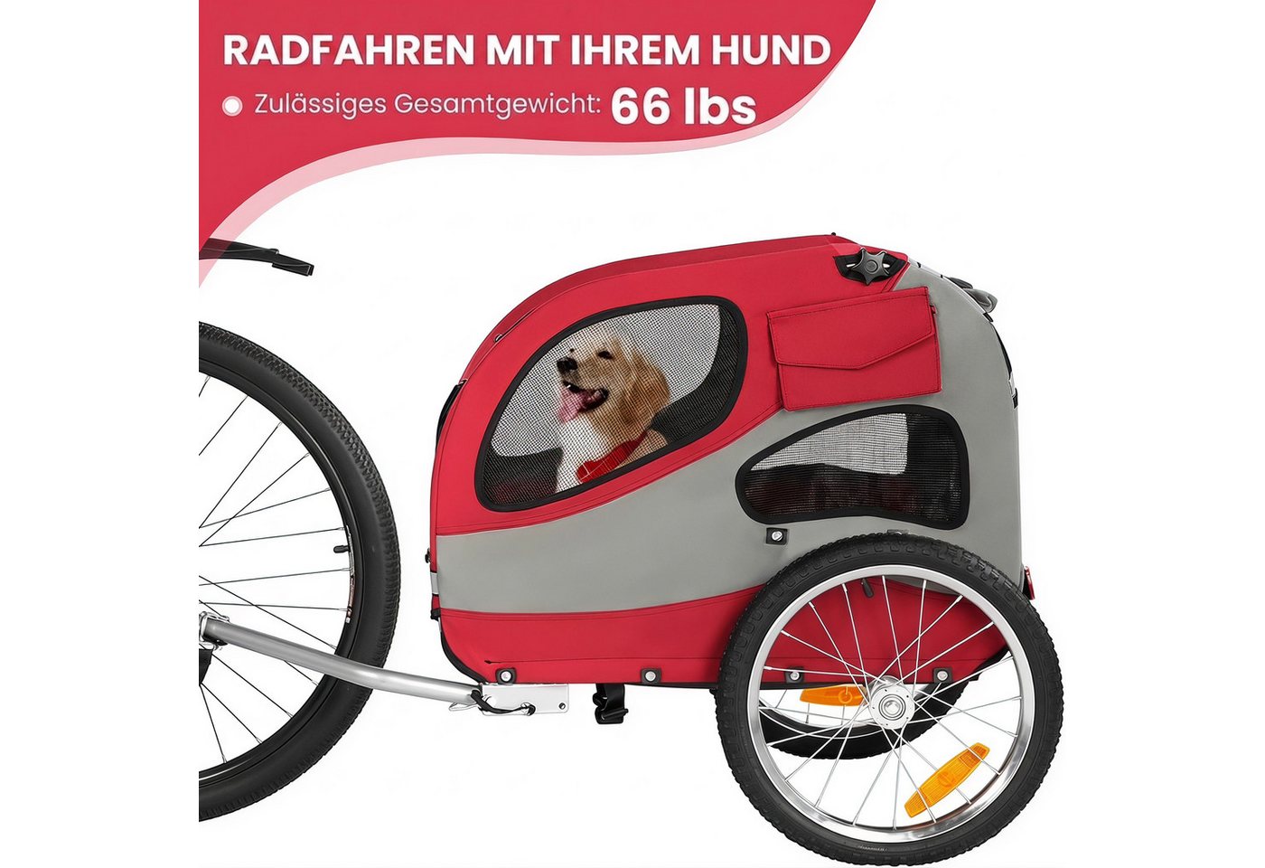 Fiximaster Fahrradhundeanhänger faltbar, mit Reflektoren und gepolstertem Innenraum, Fahrradanhänger für Hunde, bis 30 kg Traglast