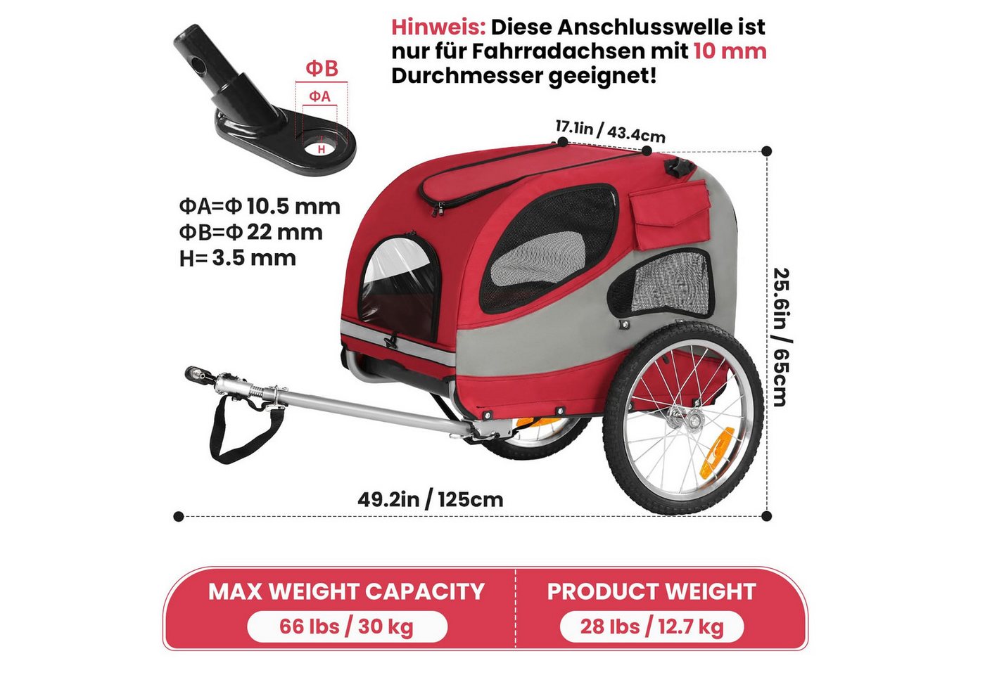 Fiximaster Fahrradhundeanhänger faltbar, mit Reflektoren und gepolstertem Innenraum, Fahrradanhänger für Hunde, bis 30 kg Traglast Bild 4