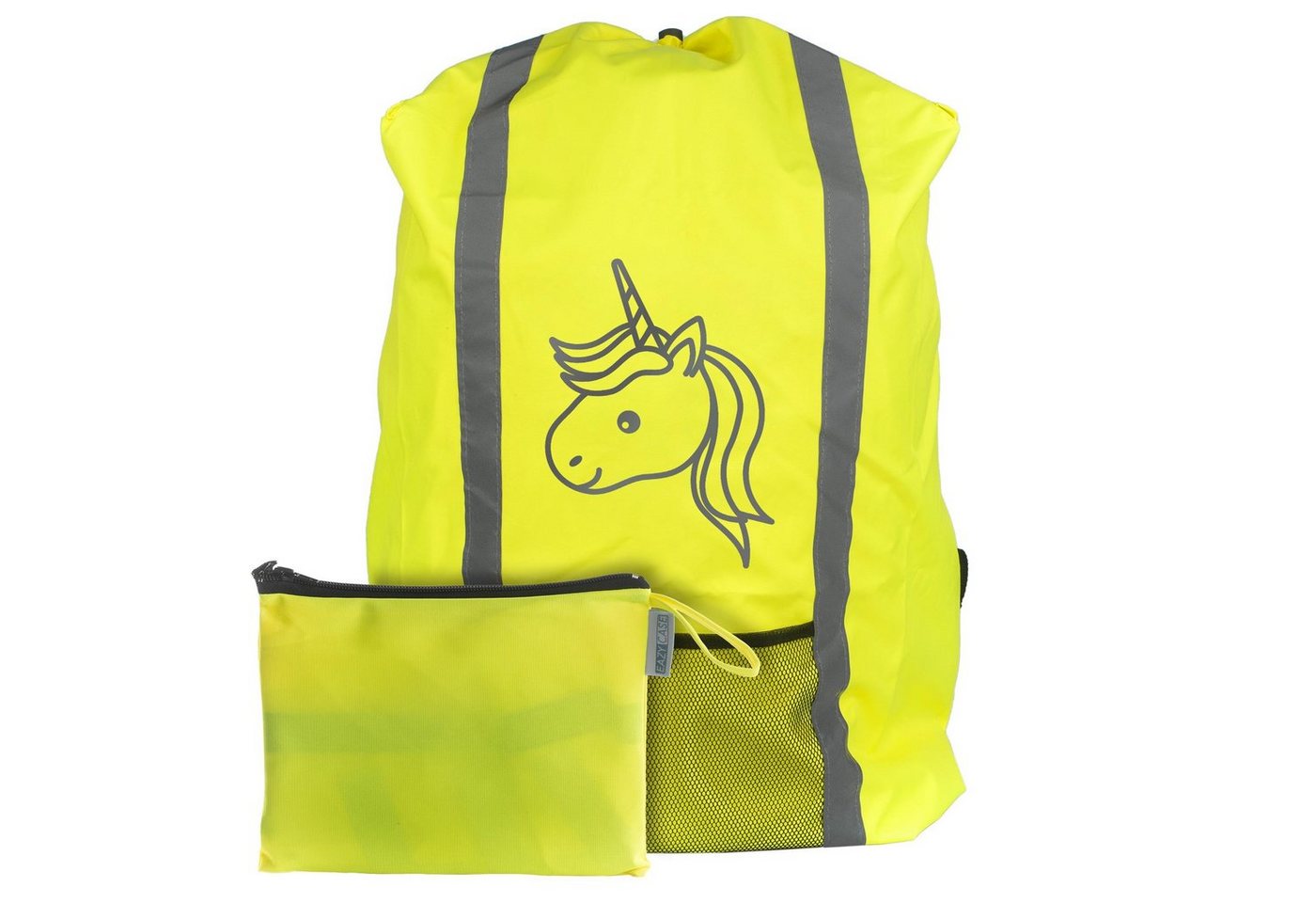 EAZY CASE Rucksack-Regenschutz Reflektor-Überzug Schutzhülle Einhorn, Straßenverkehr Regenschutzhülle Reflektorstreifen Regenhülle Neon Gelb Bild 2