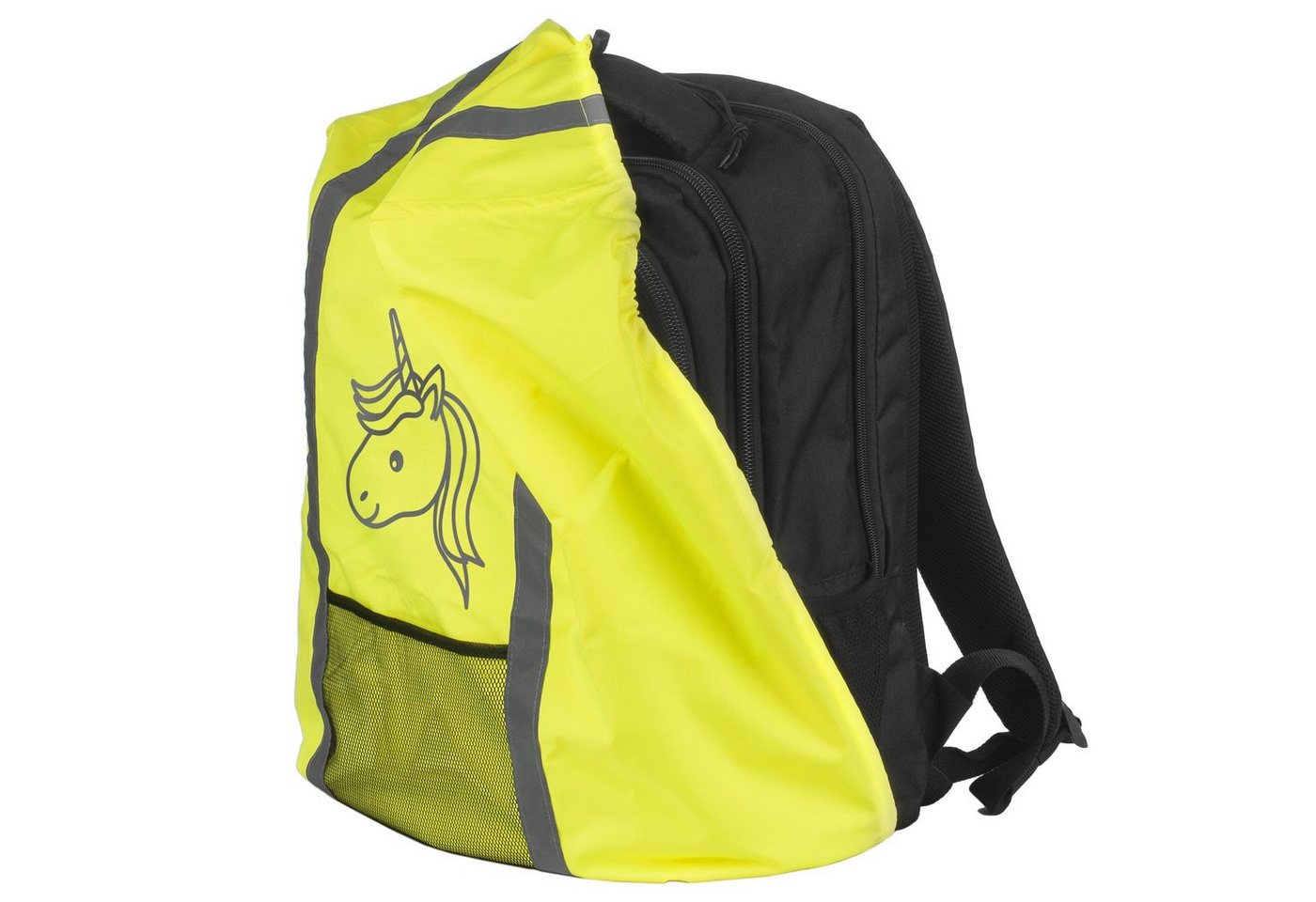 EAZY CASE Rucksack-Regenschutz Reflektor-Überzug Schutzhülle Einhorn, Straßenverkehr Regenschutzhülle Reflektorstreifen Regenhülle Neon Gelb Bild 3