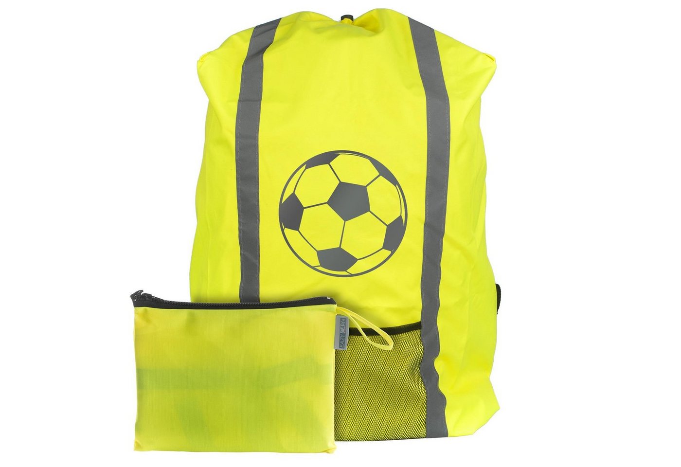 EAZY CASE Rucksack-Regenschutz Reflektor-Überzug Schutzhülle Fußball, Regenschutzhülle Tasche Reflektorstreifen Regenhülle Fußball Gelb