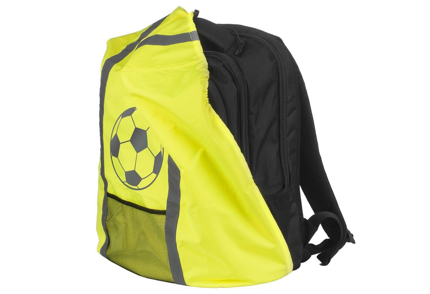 EAZY CASE Rucksack-Regenschutz Reflektor-Überzug Schutzhülle Fußball, Regenschutzhülle Tasche Reflektorstreifen Regenhülle Fußball Gelb Bild 2